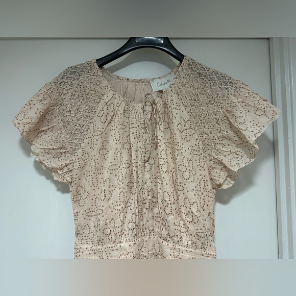 Cleobella “Sage” pink smocked shoulders romper size small. NWT - Picture 10 of 11